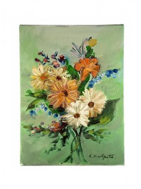 Vintage Still Life Oil Painting Floral Bouquet Edouard Montpetit 12 in x 16 in